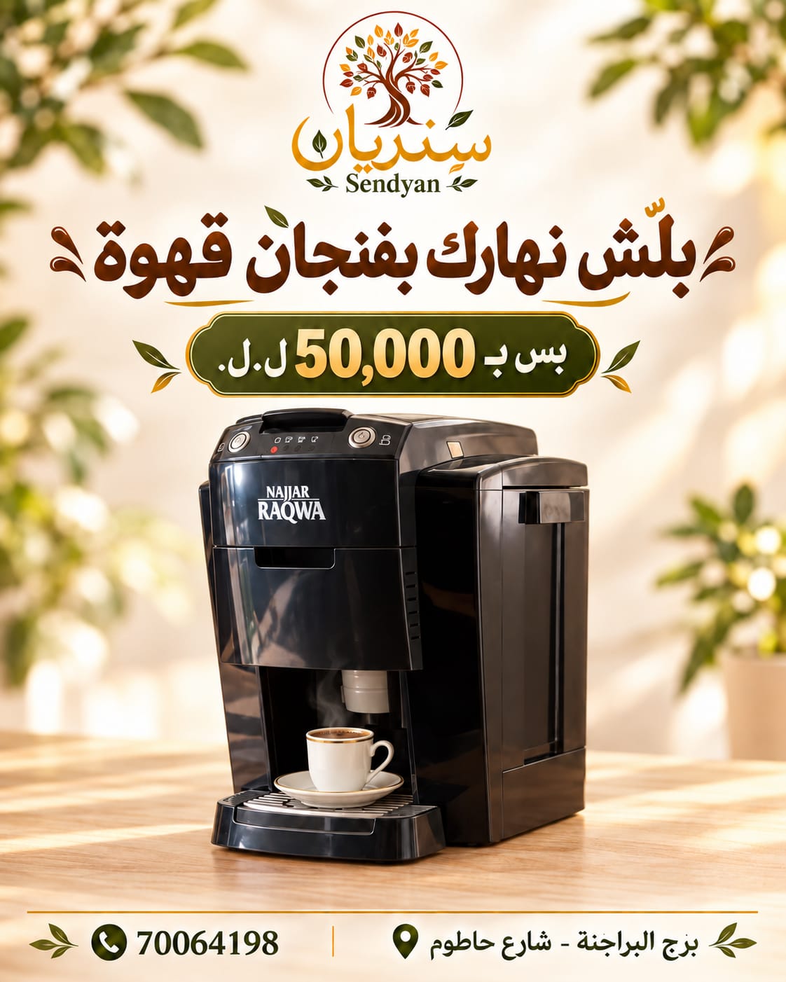 قهوة سنديان مع ماكينة تحضير القهوة