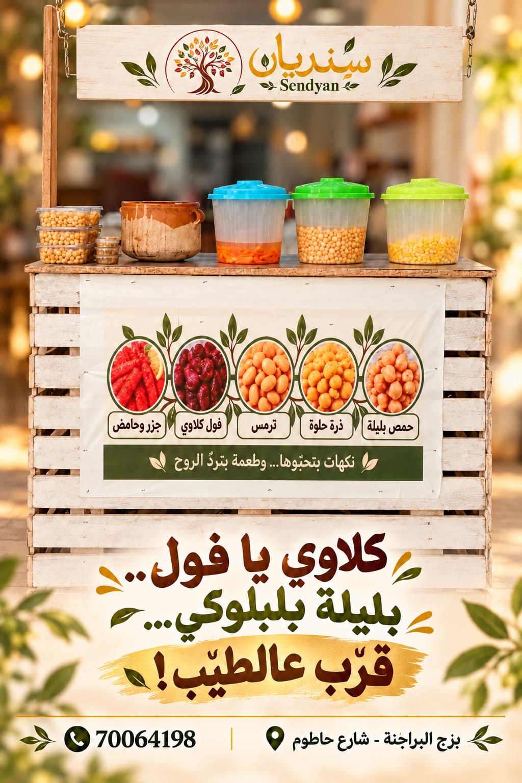 ستاند سنديان مع الفول والذرة والبليلة والجزر